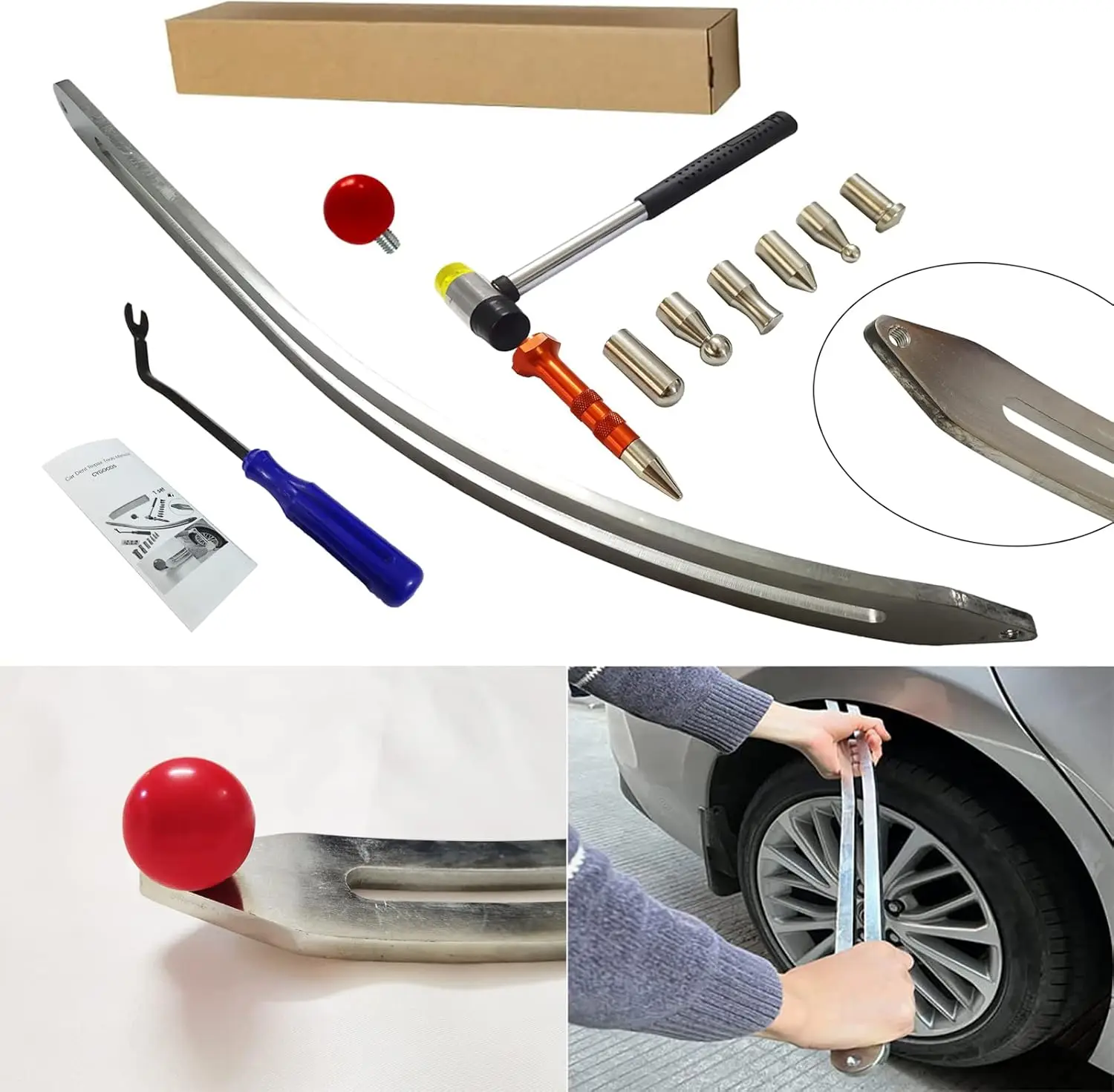 

Car Dent Removal Tool Kit - Big Curved Rod Crowbar for Fender Repair, Stainless Steel Puller Lifter Set