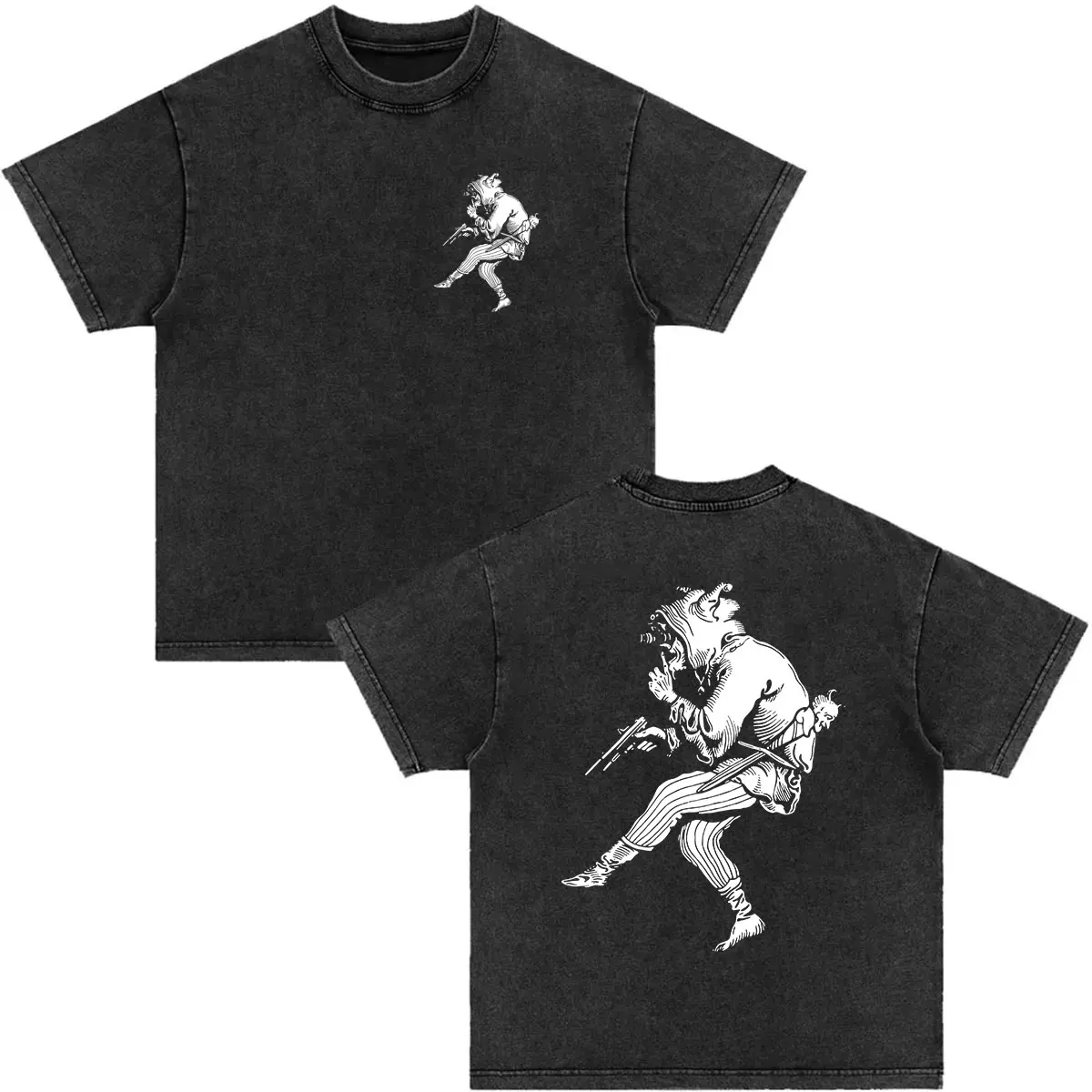 Vintage Washed Forward Observations Group Skeleton Graphic T Shirts Men's O-Neck Gothic Fashion Short Sleeve T-shirt Streetwear