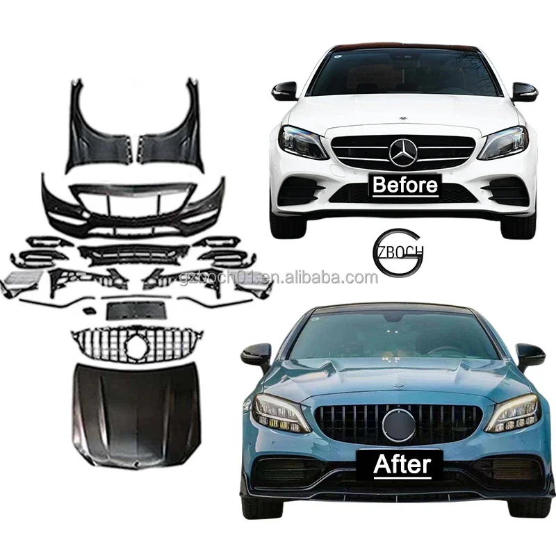 

Automotive parts For 2013-2022 Benz C Class W205 C180 C200 C260 C300 facelift C63 AMG Car bumpers Fenders Hood Bodykit