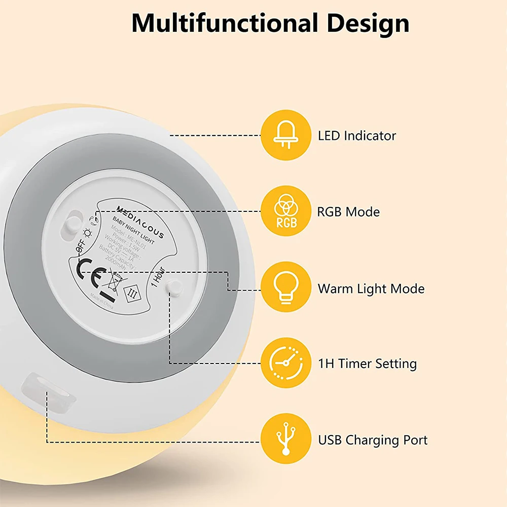 LED Egg Shape Night Light RGB Pat Light USB Rechargeable Baby Feeding Sleeping Eye Protection Lamp Baby Care Lights for Kid Gift