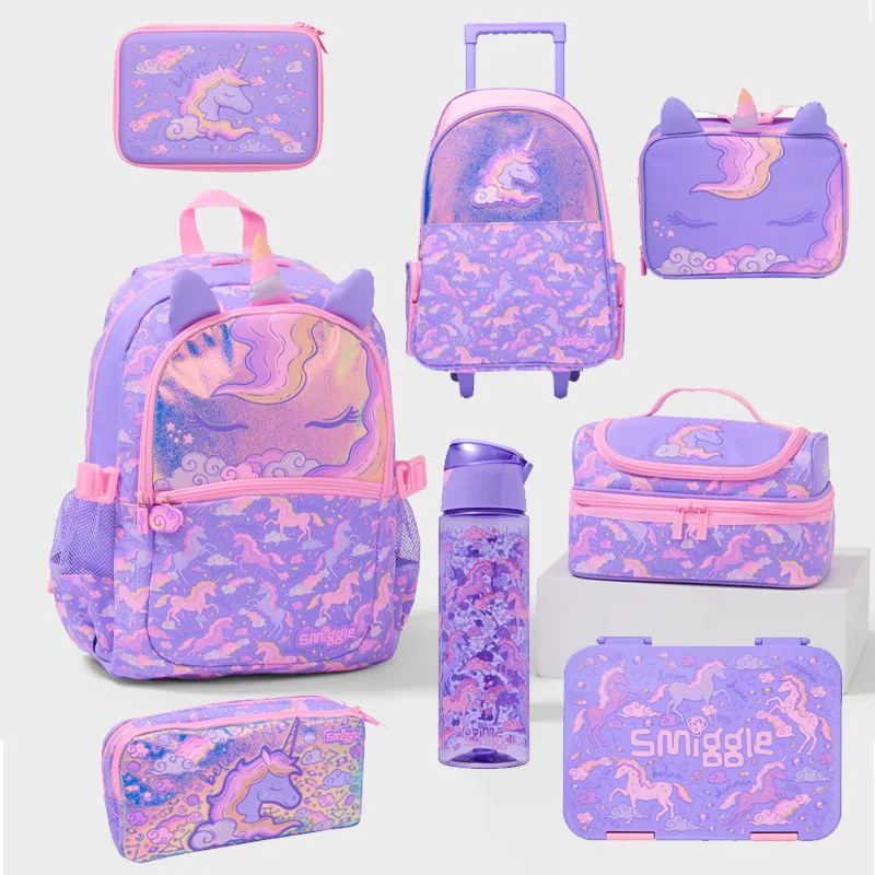 Mochila australiana Smiggle Unicorn Girl de gran capacidad, bolso escolar, fiambrera de doble capa, bolso para niños de escuela primaria
