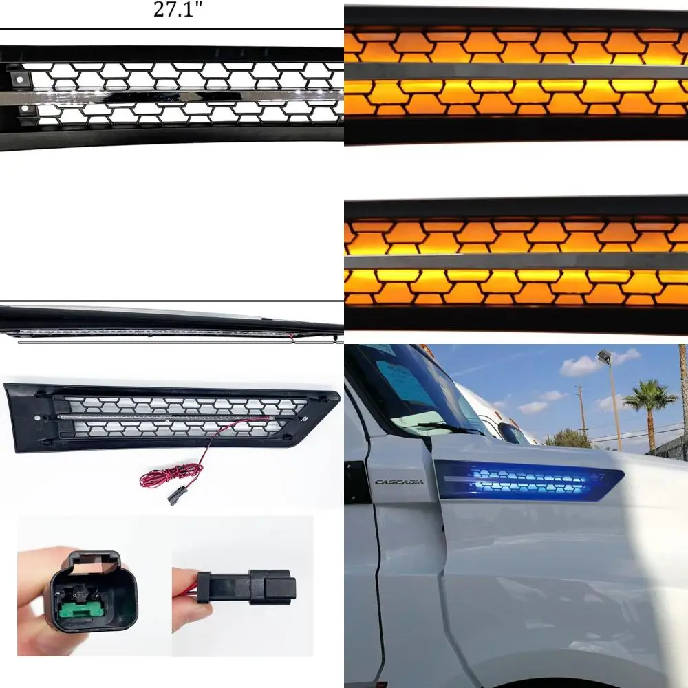 

Замена вентиляционного отверстия боковой решетки Cascadia со светодиодными фонарями, левая и правая пара для Freightliner Cascadia 2018+ (янтарный)