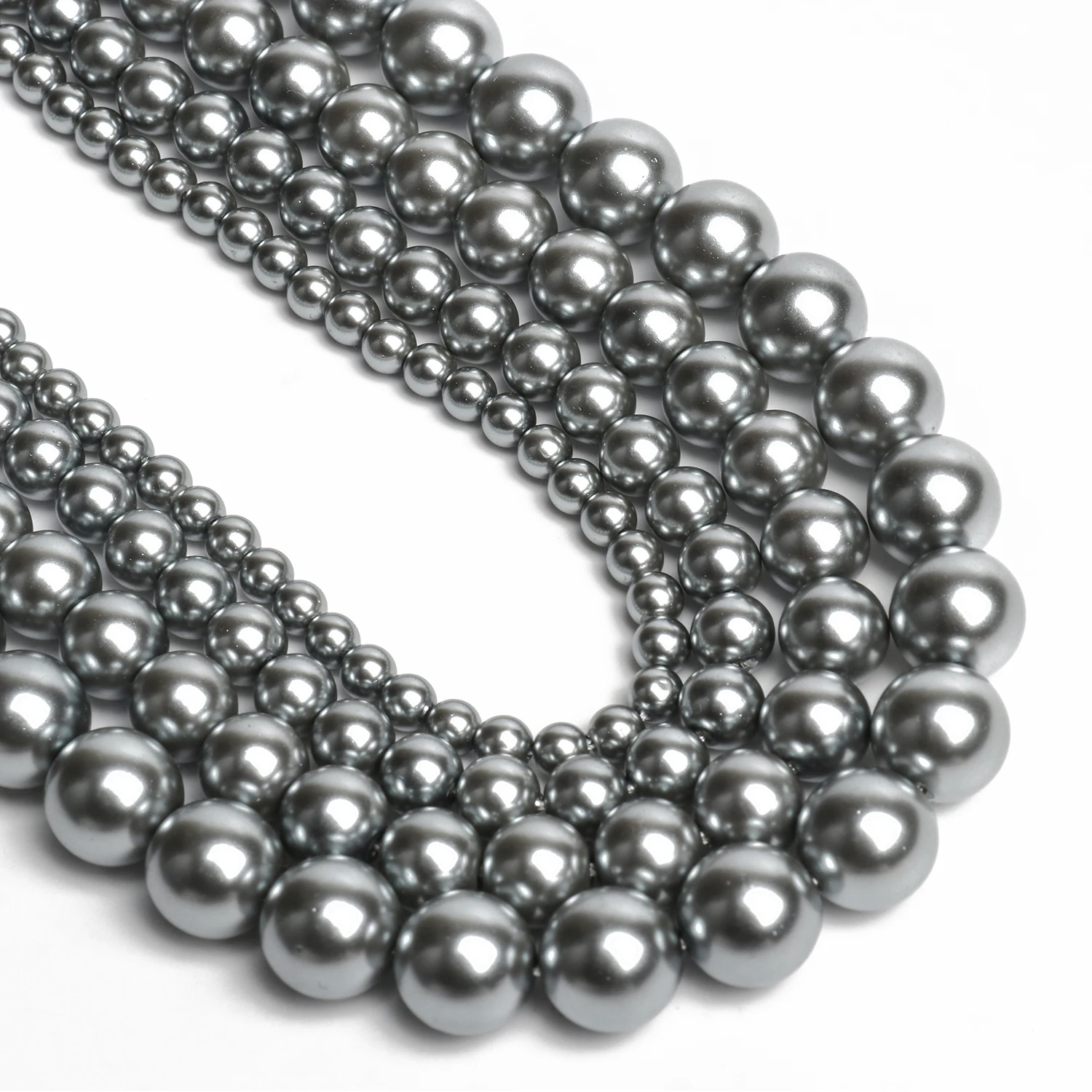 4/6/8/10mm Natural Gray Shell Pearls Beads Smooth Round Loose Beads for Jewelry Making Supplies DIY Bracelet Accessories