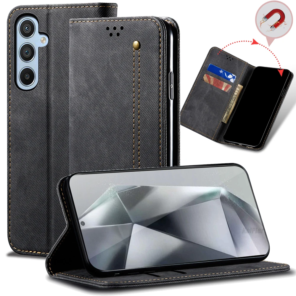 Luxury Leather Flip Wallet Case For Samsung Galaxy S24FE Card Slot Stand Magnetic Phone Cover House For s24FE Bag