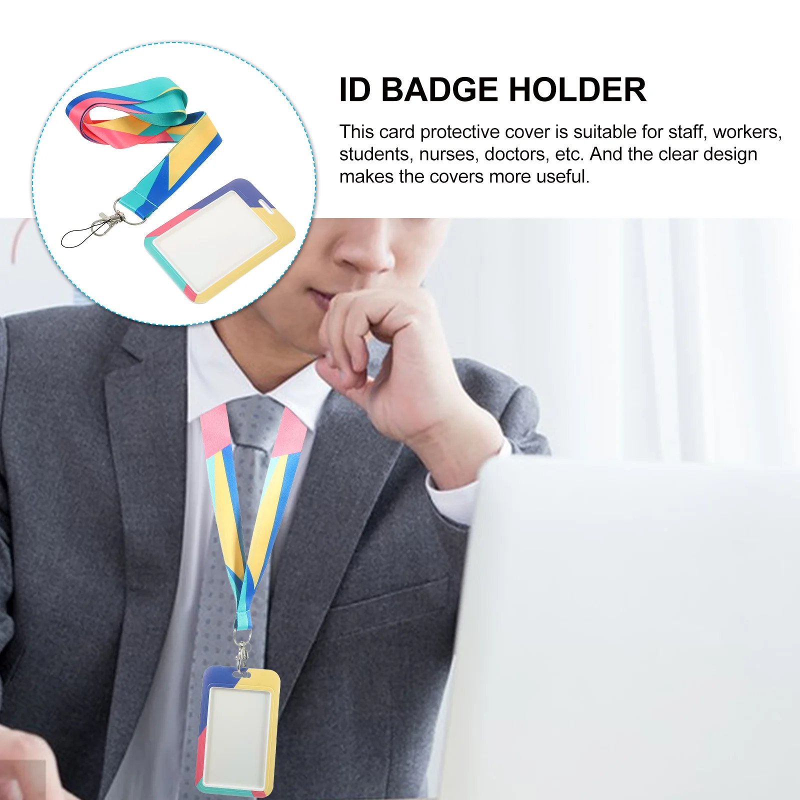 

Office Id Card Holder With Lanyard Polyester Sleeve For Id Name Meal Bus Cards Credit Cards Lightweight Portable