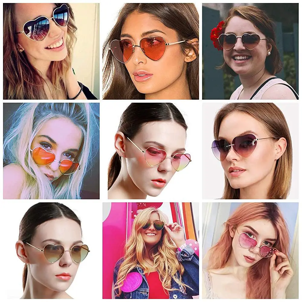 Fancy Dress UV 400 Outdoor Goggles Sun Glasses Gradient Metal Frame Heart Shaped Sunglasses