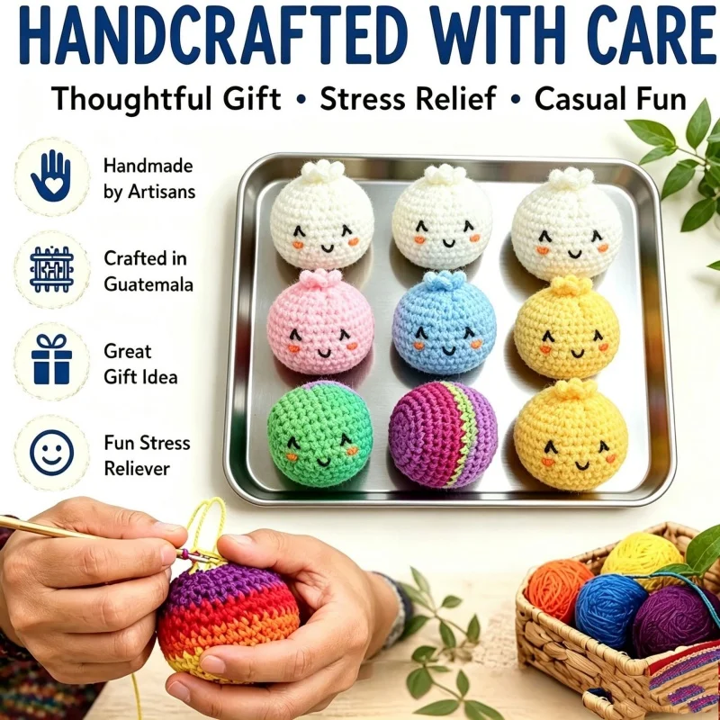 Handmade Crochet Cute Dumpling Figurine Mini Bun Ornament Soft Knitted Food Desktop Decor Creative Birthday Gift for Girls