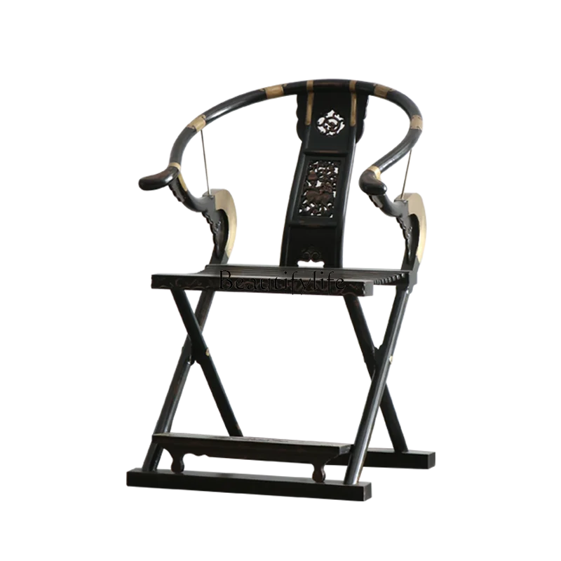 

*Chinese classical armchair clad copper old elm cross chair retro carved Tai Shi chair