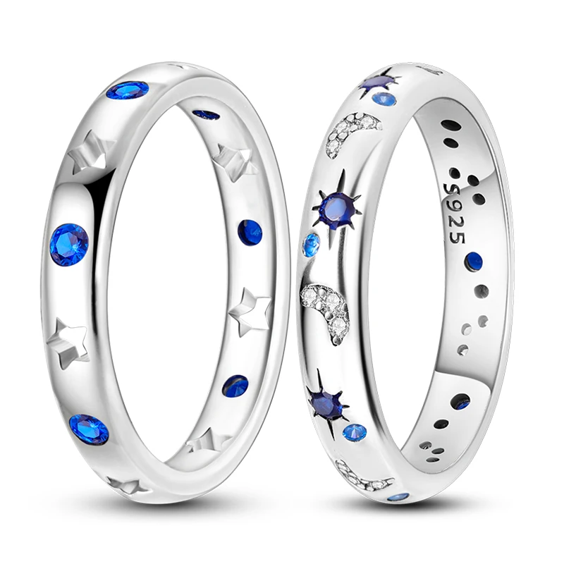 925 Sterling Silver Sparkling Starry Night Rings For Women Fine Wedding Anniversary Jewelry Gifts