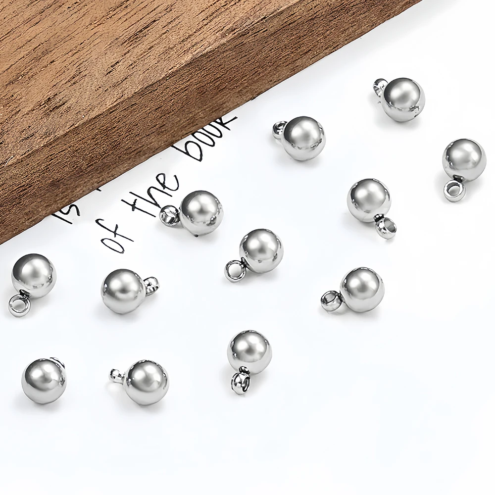 30pcs 4/5/6mm Round Charms Beads Stainless Steel Solid Ball Pendants for DIY Bracelet Necklace Earrings Jewelry Making Materials