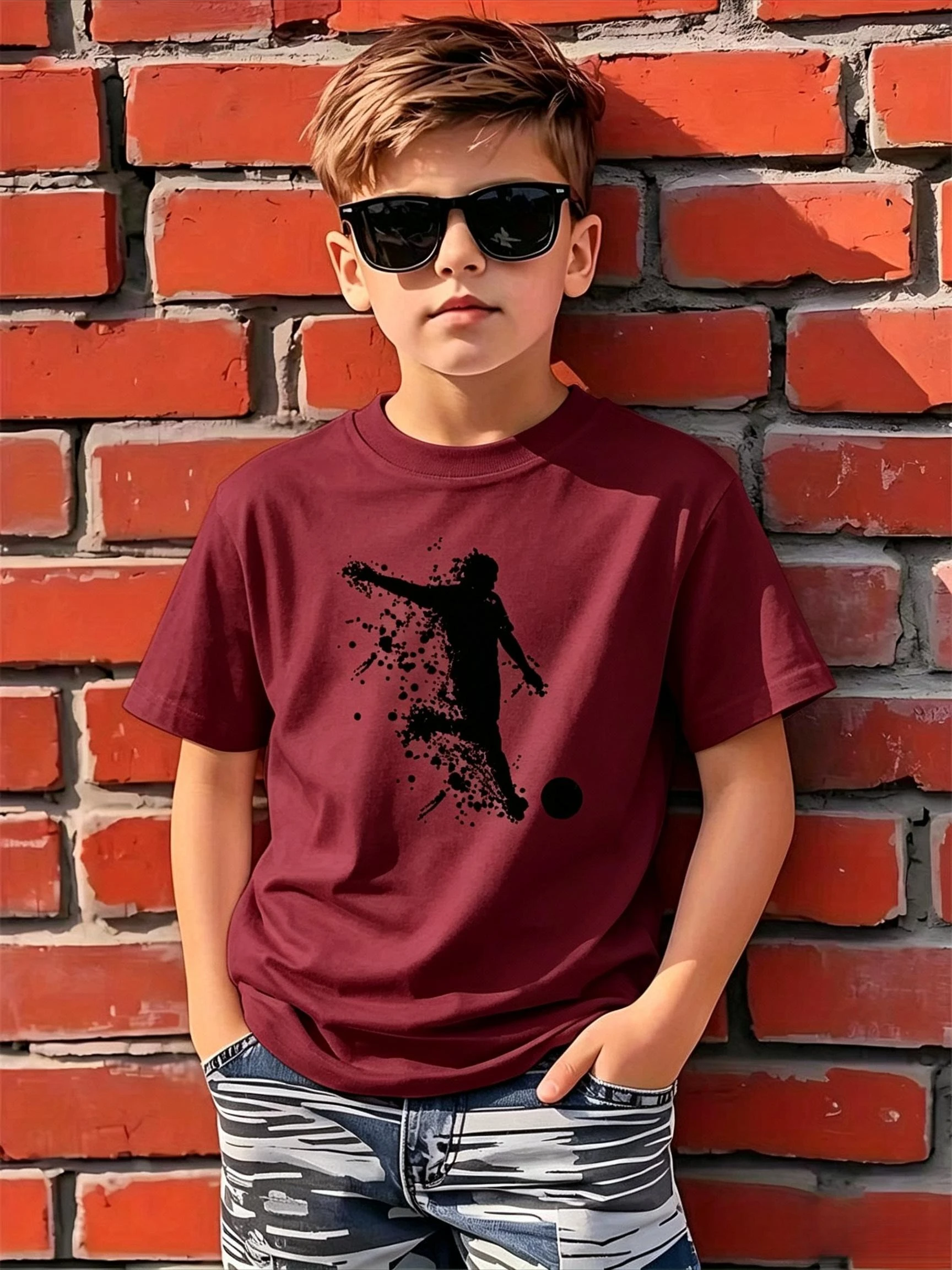 Brand Boys Girls Short Sleeve T-Shirt Casual Sport O-Neck Tee Street Fashion Print Top for Daily Outdoor Parkour Activities