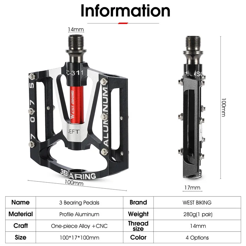 West Biking-Ultraleve Alumínio Alloy Pedais de Bicicleta, Road Bike Plataforma Plana, Ciclismo Peças, 3 Rolamentos, MTB