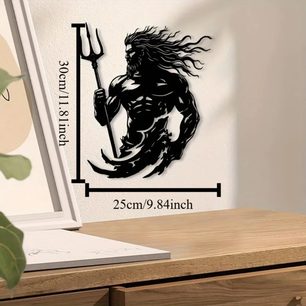 CIFBUY Metal Wall Art Poseidon Trident Greek God Silhouette Nautical Decor Black Sign For Living Room Bathroom Coastal Home