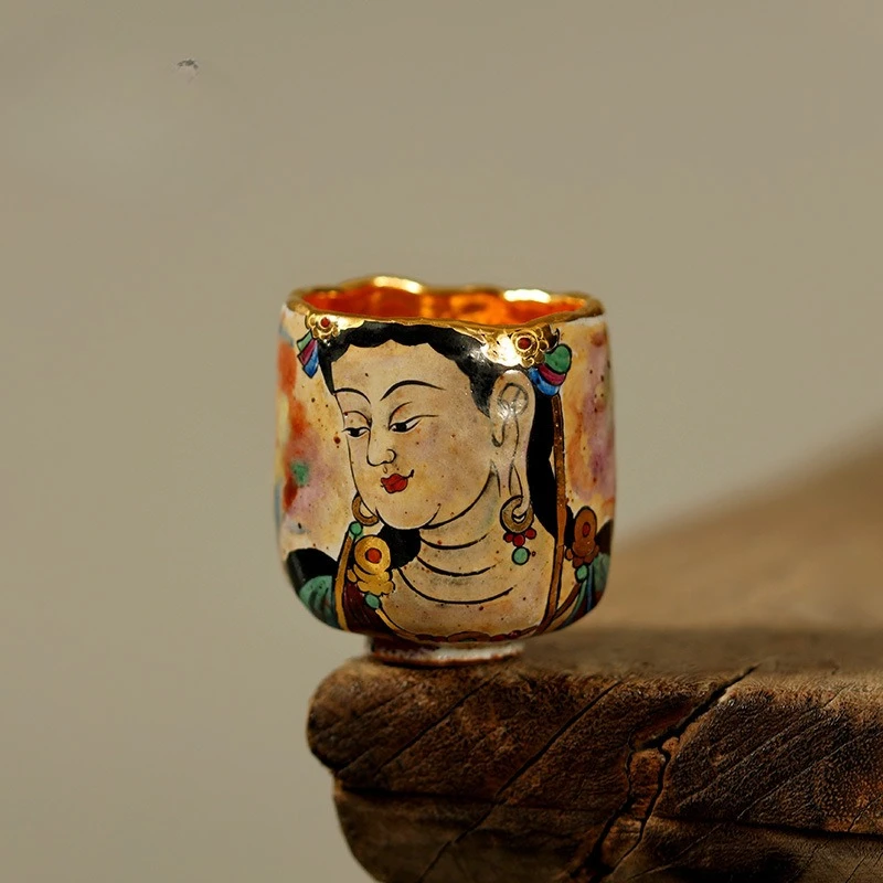 Hand-painted Dunhuang teacup hand-squeezed cup, hand-painted Dunhuang teacup hand-squeezed cup