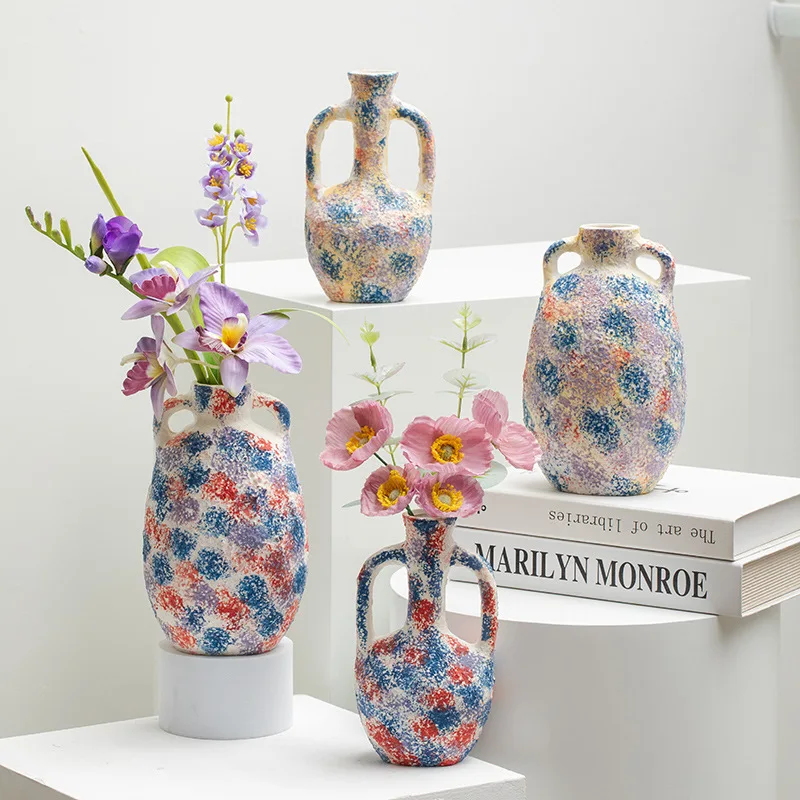 Creative Color Ceramic Vase Living Room Homestay Decoration High-end Flower Arrangement Jarrones Decorations Maison 2026