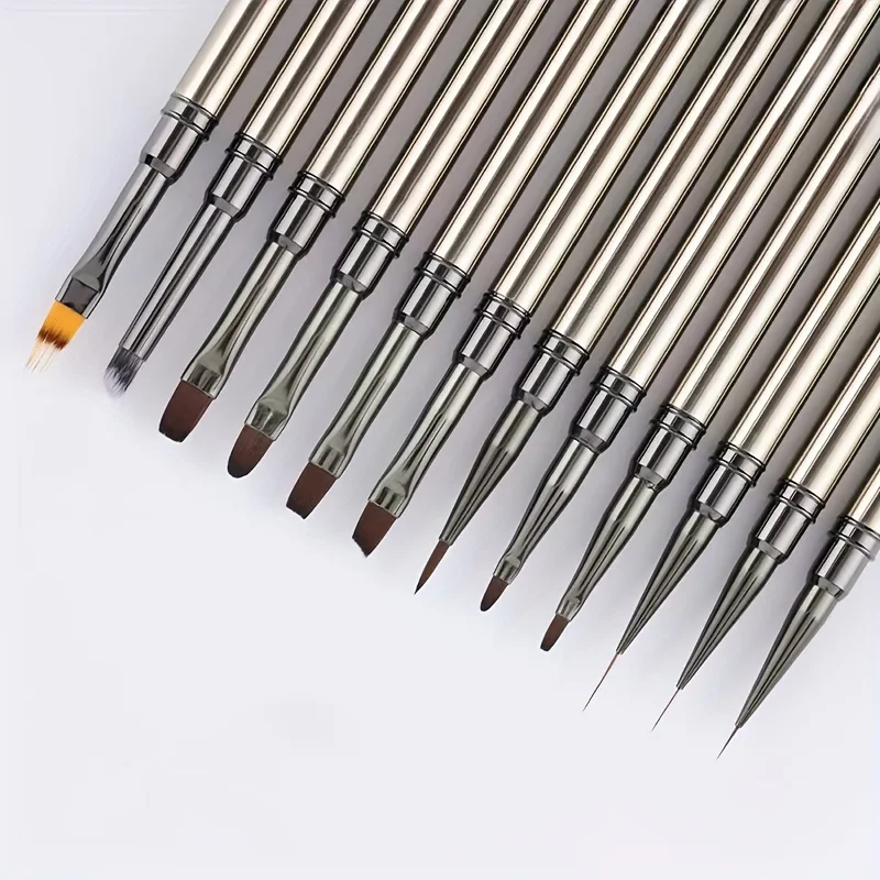 12pcs Nail Art Brush Set with Gel Gradient Nail Supplies - Professional Manicure & Pedicure Tools, Nylon Bristles