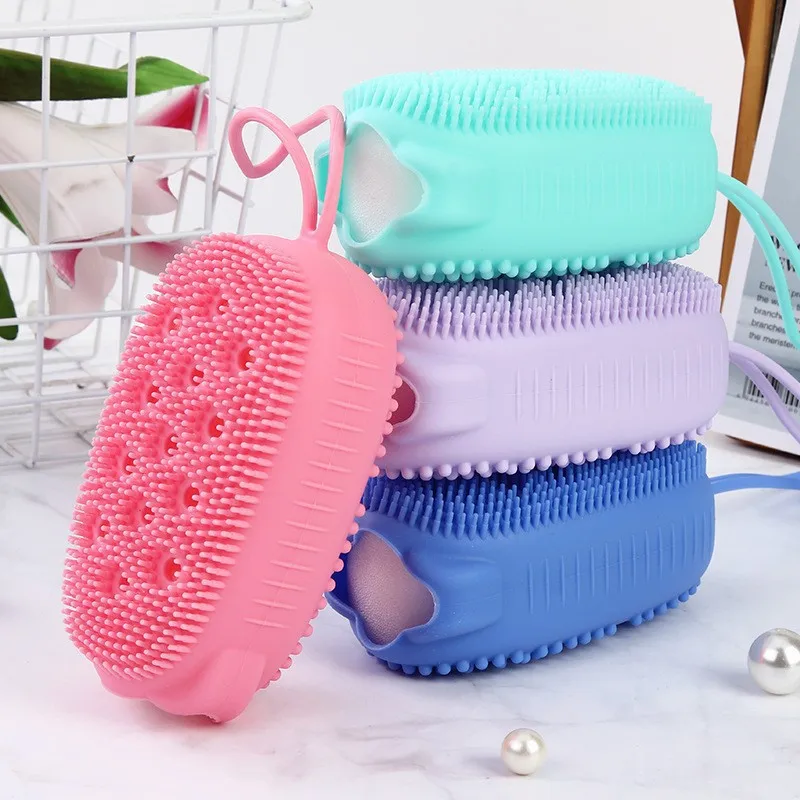 Brosse de bain en Silicone pour le nettoyage de la douche, épurateur corporel, utilisation Double face, Massage, relaxation, nettoyeur