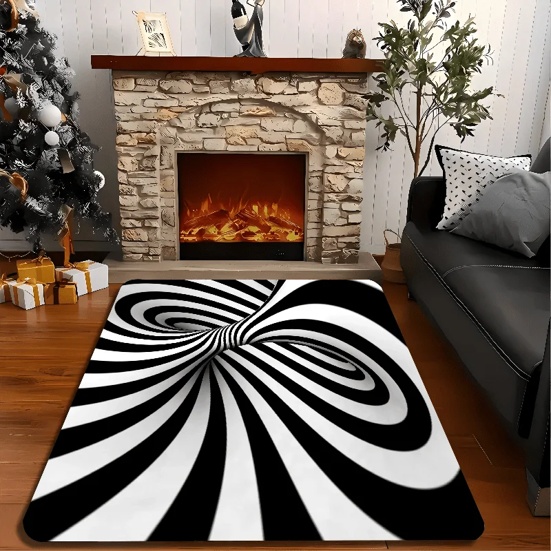 Optical Illusion Floor Rug  Black White Swirl Vortex Psychedelic Stylish Decor Area Rug for Indoor Living Space Home Ornament