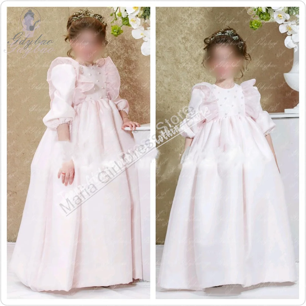 

Customize Beautiful Pink Flower Girl Dress Pearl First Communion Birthday Pageant Baptism Homecoming Day Evening Dress