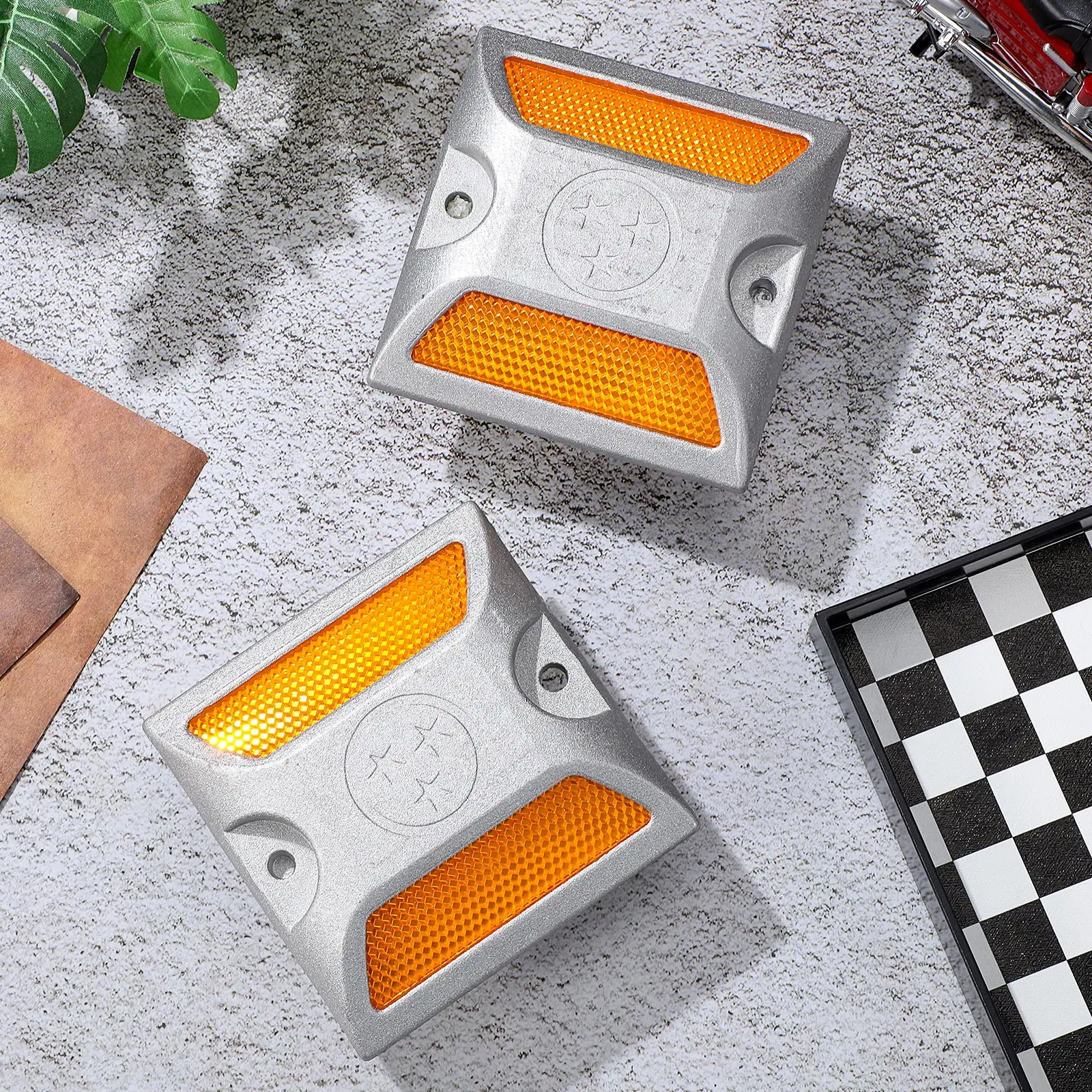 2Pcs Reflective Road Markers Aluminum Studs for Driveway Pavement Outdoor Safety Reflectors Night Use