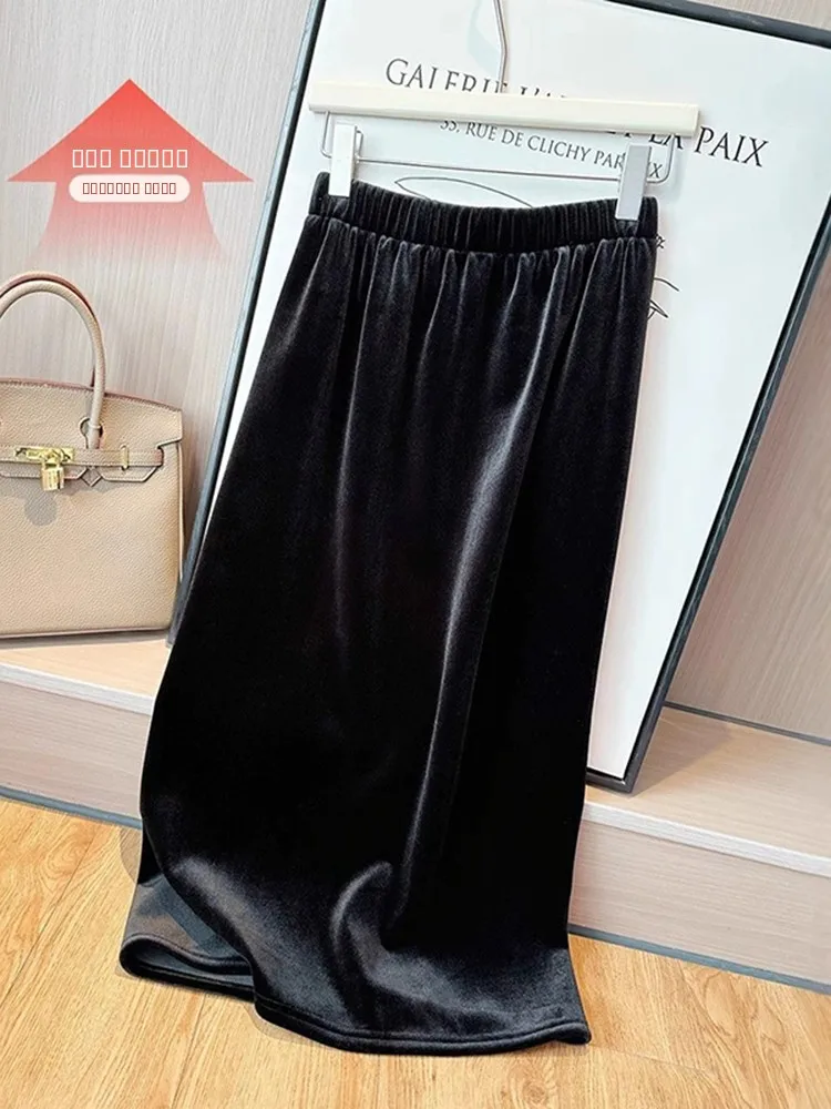 

Bla Vintage Velvet A-Line Skirt Women's Mid-Length Base Layer Skirt with Elastic Waist for Autumn Winter Season