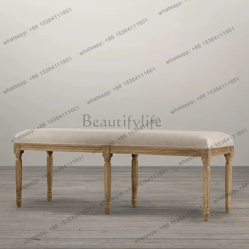 

yj58 French solid wood bedroom bed stool American entrance vintage bed foot stool stool