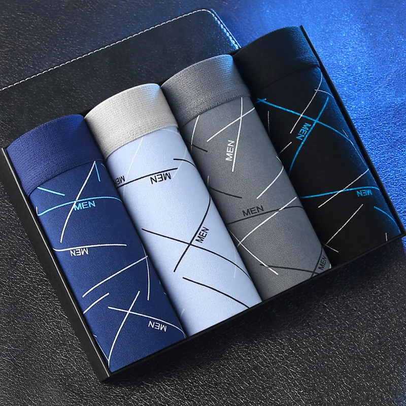 

4 pieces of men's underwear: men's plain-cut boxers, youth-style mid-rise four-corner pants, large-sized boys' briefs, shorts