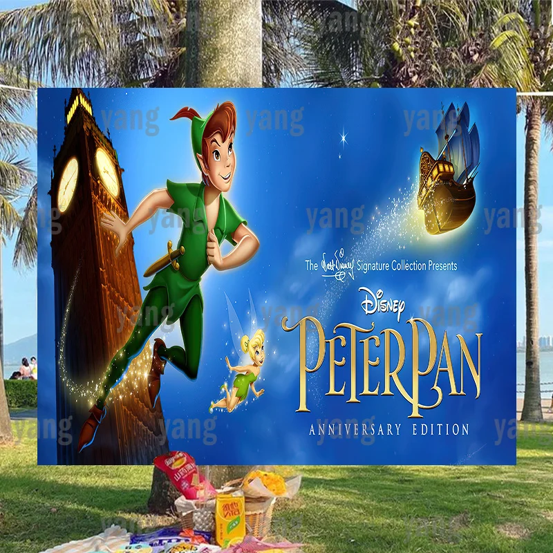 Peter Pan Backdrop Custom Disney Pastel Cartoon Kids Birthday Party Blue Decor Photography Background Polyester Banner Props