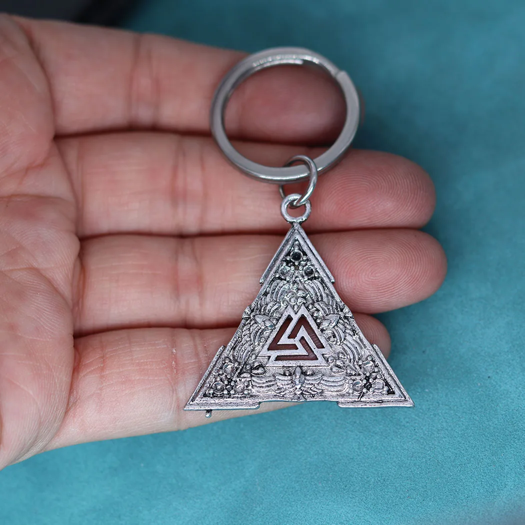 فالكنوت قلادة المفاتيح الغراب الاسكندنافية حلية الاسترليني فايكنغ فالكنوت رمز المجوهرات الاسكندنافية الأساطير سلاسل المفاتيح