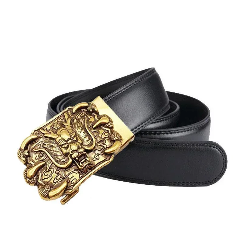 

Vintage Engraved Belt for Men - Ethnic Style Automatic Waistband, Casual Leather Belt (110-170cm)