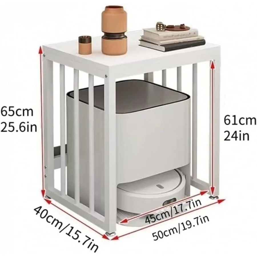 Modern Robot Vacuum Storage Rack Vacuum Stand End Table for Bedroom Living Room Dorm Room Hallway Entryway Heavy-Duty Steel Fra