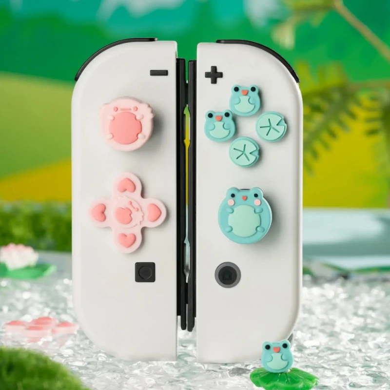 Cute Frog Silicone Soft D-pad Cross Button ABXY Key Sticker Skin Case For Switch Oled NS Joy-con Thumb Stick Grip Cap Cover