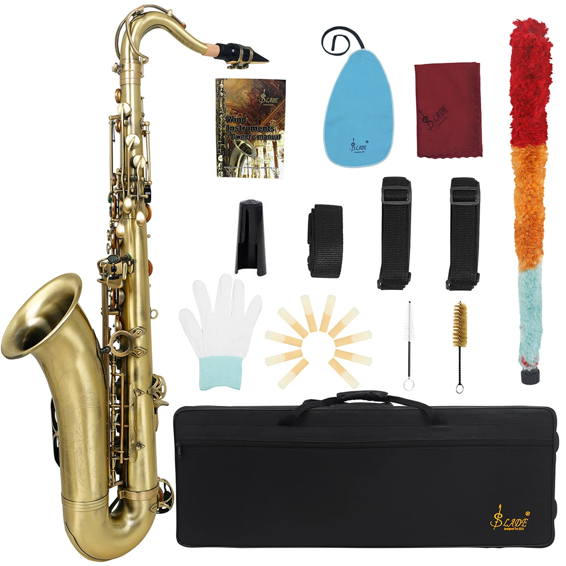 

SLADE Bb Tenor Saxophone Red Copper Tube Body Brass Bb Saxophone Woodwind With Cleaning Cloth Glove Sax Parts & Accessories