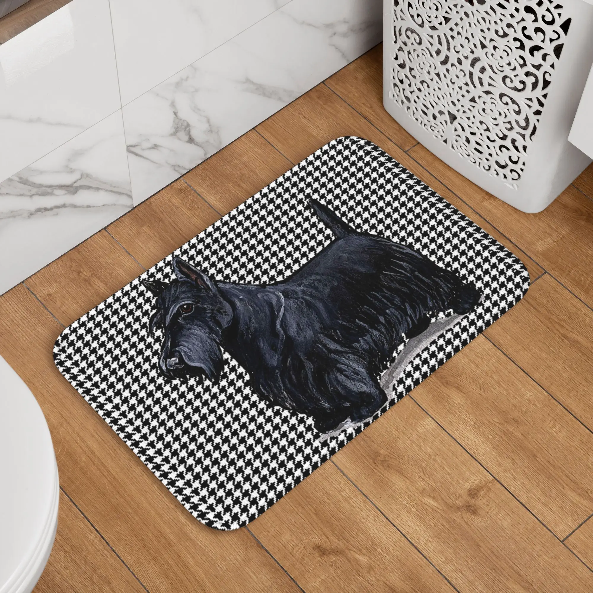 Custom Scottish Terrier Houndstooth Doormat Non-Slip Entrance Bathroom Kitchen Door Floor Mat Pet Scottie Dog Toilet Carpet Rug