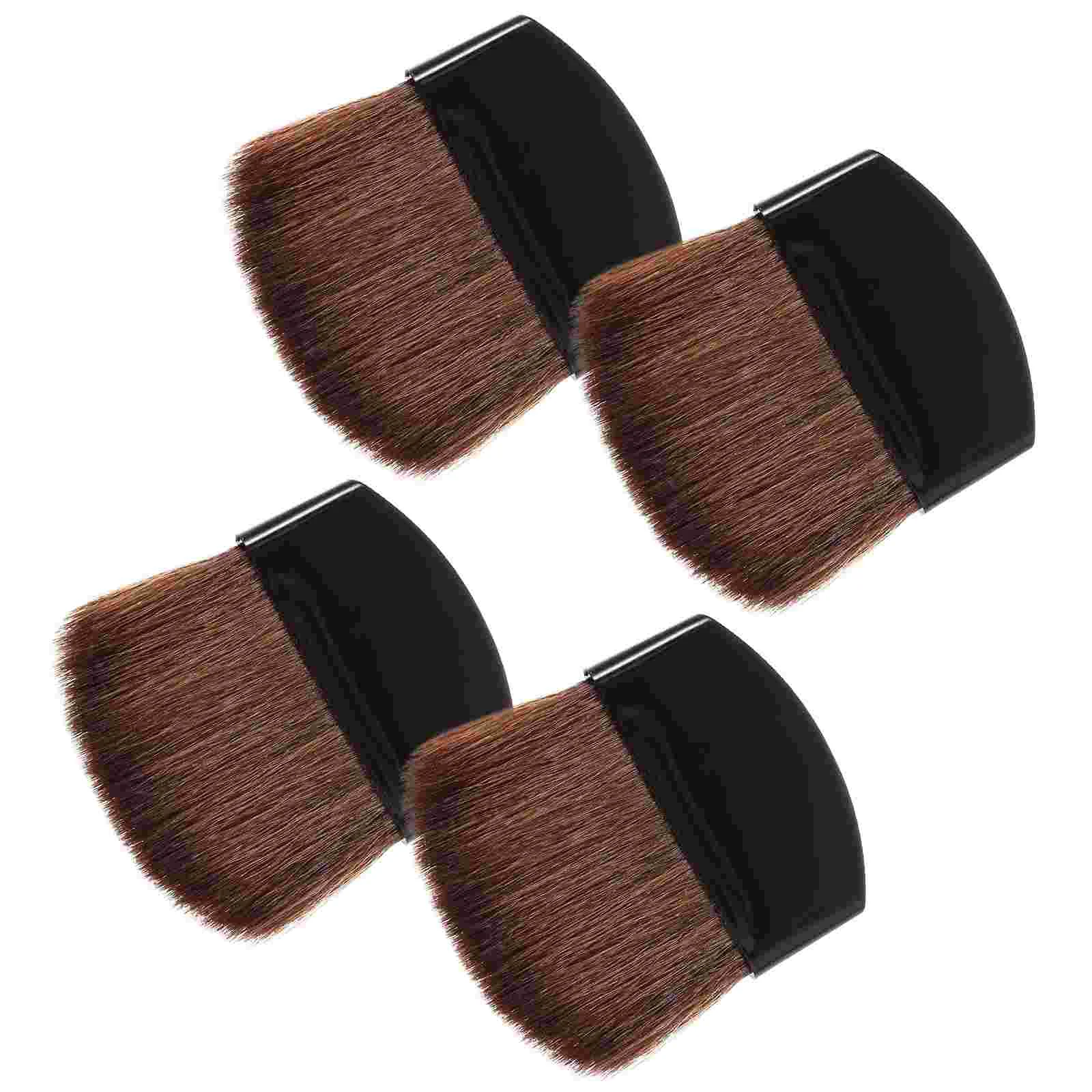 

4 Pcs Paint Semi-circular Square Flake Flat Brush Blush Mini Makeup 4pcs (black Handle Brown Hair) Miss Plastic