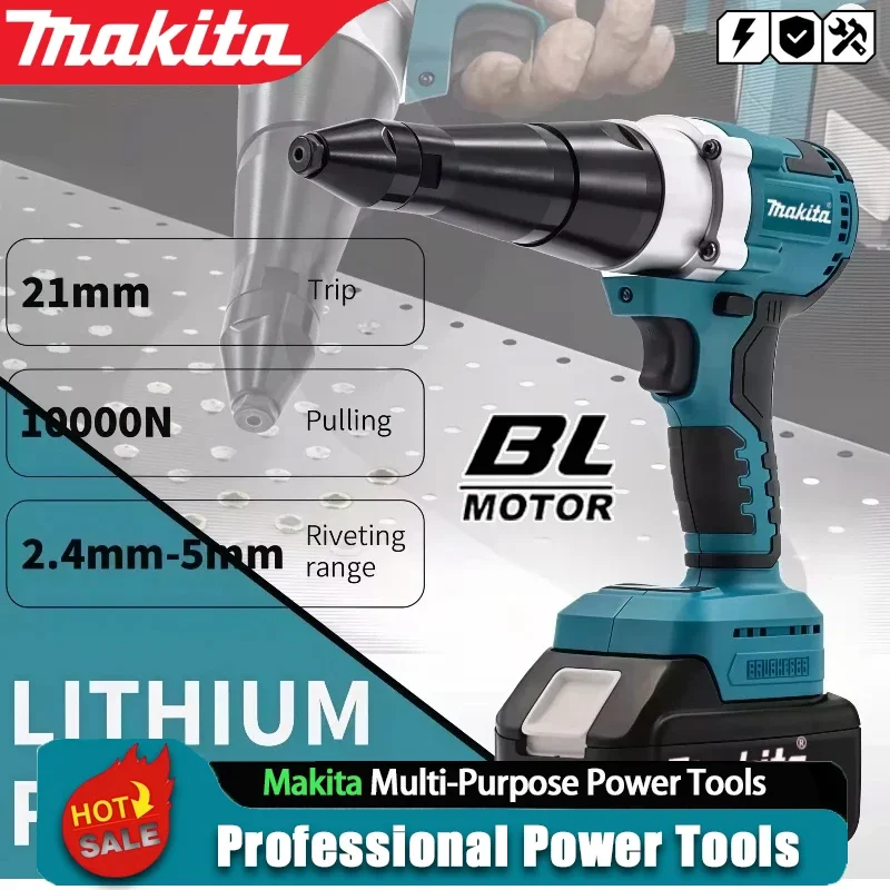 

Бесщеточный электрический заклепочник Makita с LED-подсветкой, беспроводной, многофункциональный, автоматический инструмент для заклепок, совместимый с аккумулятором Makita 18V.