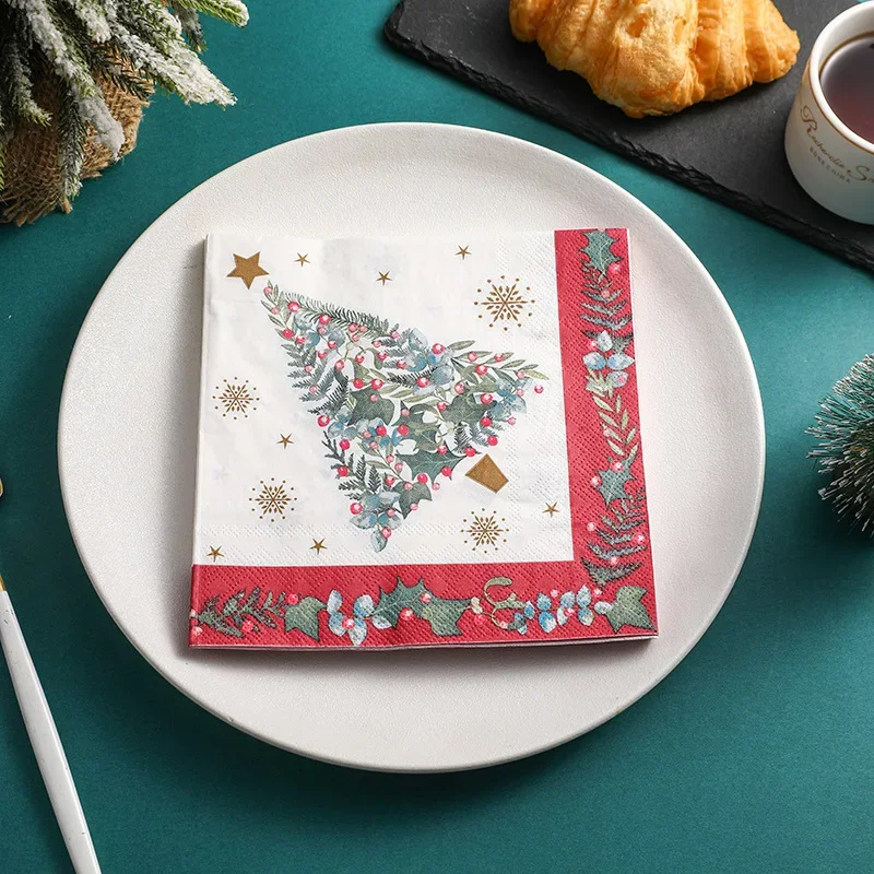 Christmas Party Ambience Decorative Paper Family Paper Towel Printed Napkin Colourful Christmas Series Square Tissue Paper