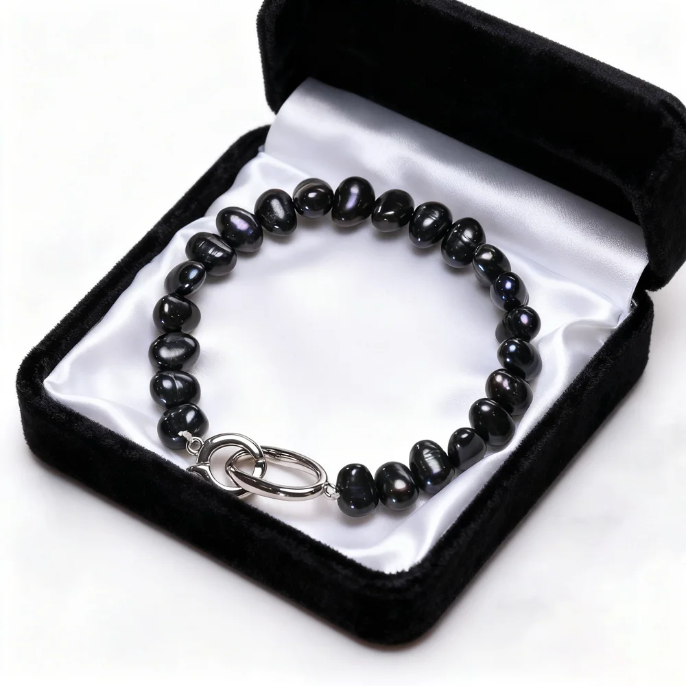 

YWYC 7-8mm Black Baroque Freshwater Pearl Bracelet for Women Copper Clasp 16cm 18cm 20cm Length Pearl Bracelets Jewelry Gift