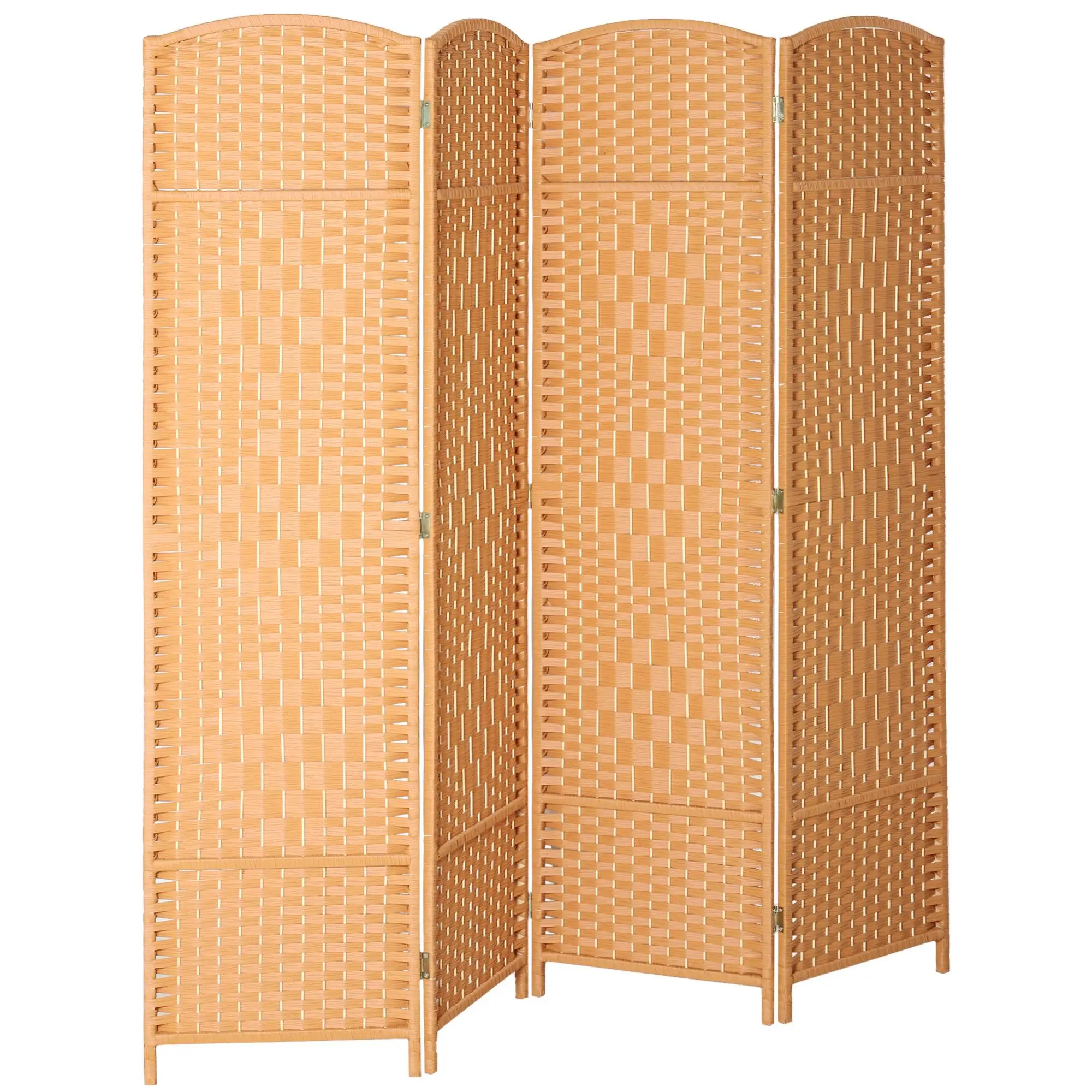 Paravent pliable 4 panneaux 180x180 cm avec cadre en pin et panneaux en polypropylène, Marron clair