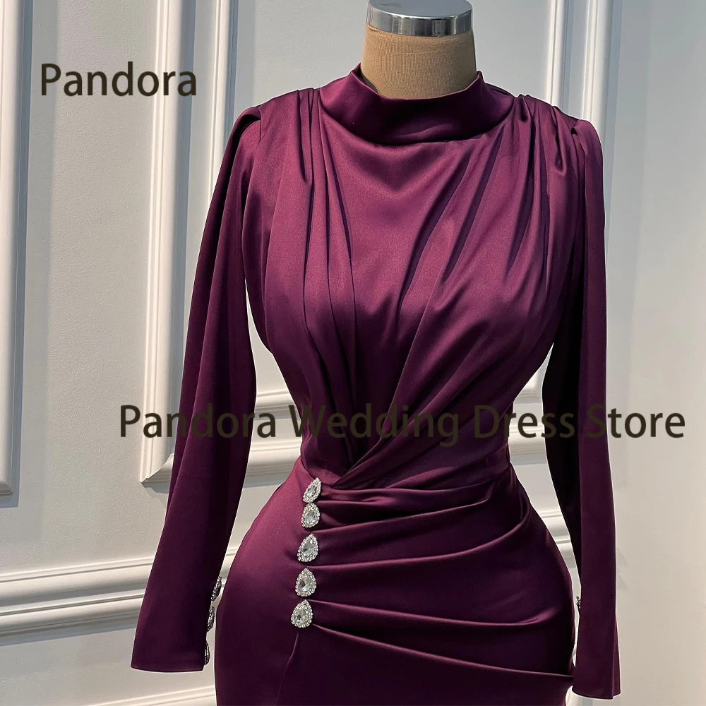 Pandora Simple women's floor-length formal Evening dress High neck mermaid long sleeve decal wedding Birthday prom party gown