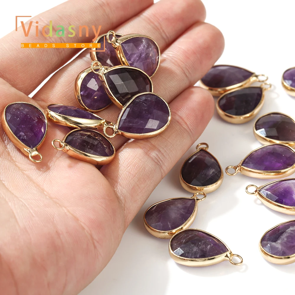 2 Stück 13 x 18 mm natürliche Amethyst-Steinperlen in Tropfenform, Anhänger für die Schmuckherstellung, DIY-Armband, Halskette, Zubehör – Detail 7