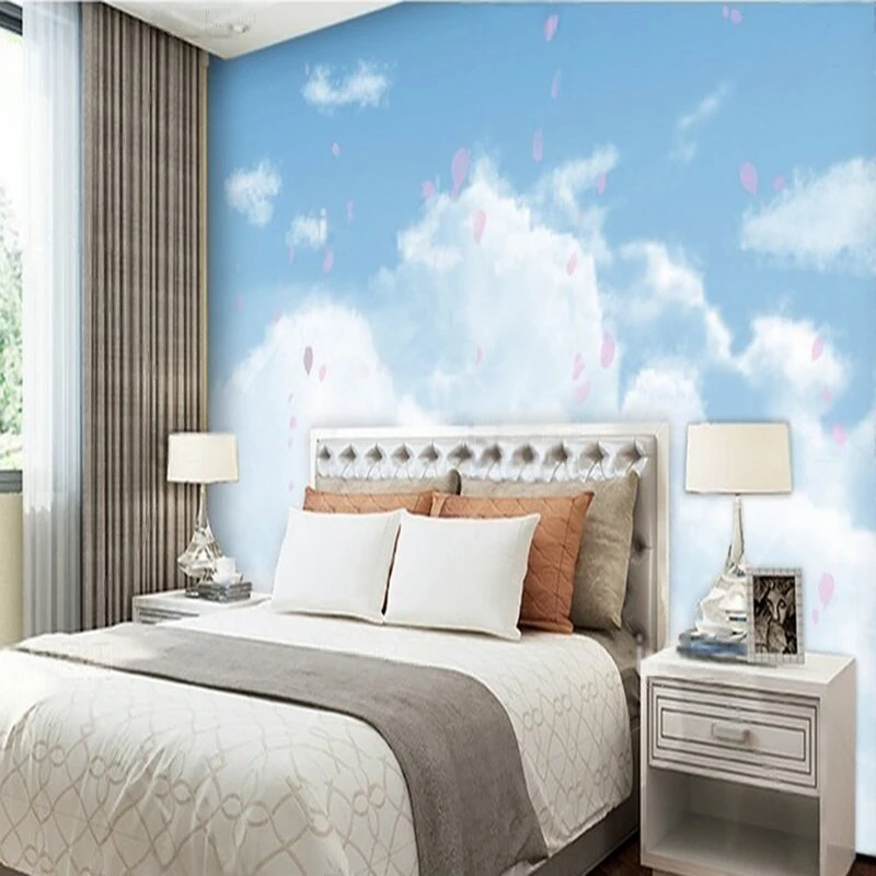 Modern Nordic simple and fresh sky white clouds TV luxurious home decoration bedroom background wall paper