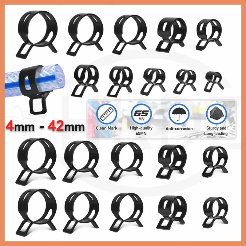 Spring Band Hose Clip Black Radiator Car Auto Spring Fuel Pipe Clamp ID 4 5 6 7 8 9 10 12 13 14 15 16 18 20 mm - 42mm Heavy Duty