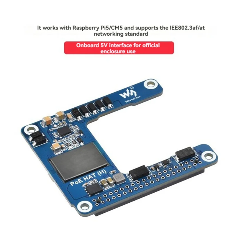 Waveshare для Raspberry Pi 5/CM5 Poe HAT Power Over Ethernet HAT (H) 5 В 5A Поддержка 802.3Af/At с чехлом для RPI 5/CM5
