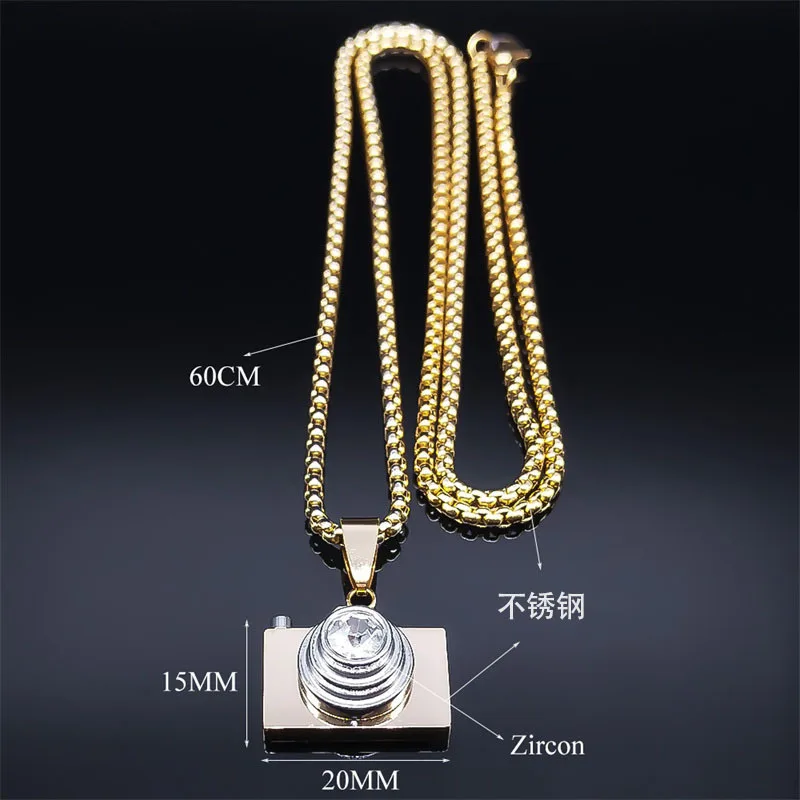 2024 new fashion simple camera rhinestone pendant necklace temperament all men and women collarbone chain accessories