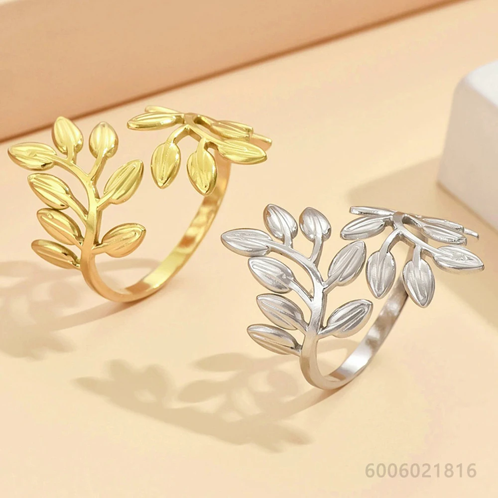 925 Sterling Silver Gold Leaves Open Ring For Women Fashion Jewelry Vintage Grace Charm Noble Party Birthday Gifts