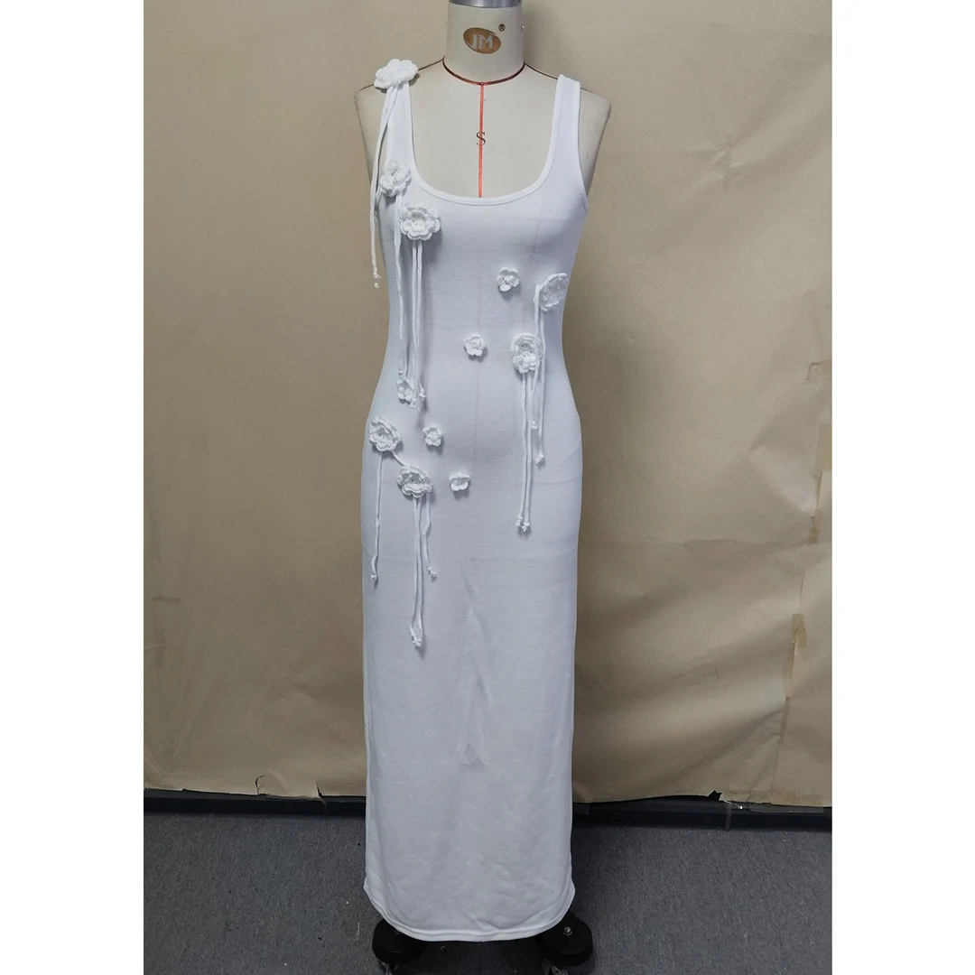 Strandkleidung, Überwürfe, gestricktes Strandkleid, Damenmode für den Urlaub, 3D-Blumenmuster, figurbetont, Urlaubsoutfits, Sommer-Maxikleider, Partykleider V6181 – Detail 23