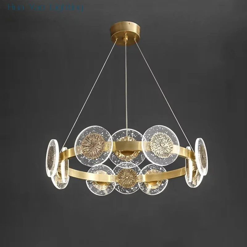 

Modern Led Round Chandeliers Lighting Creative Design Hanglamp For Living Room Loft Villa Hall Luxury Golden Brass Light Fixture