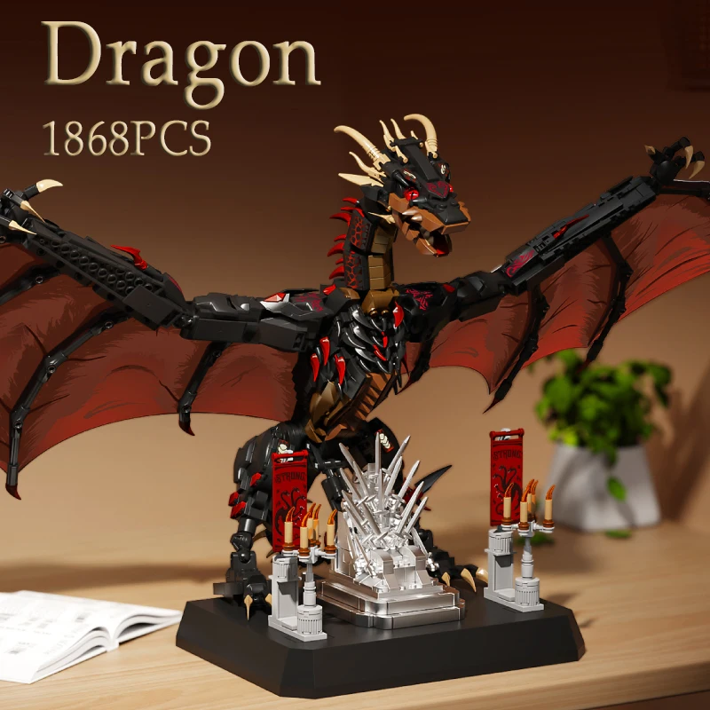 

1868 шт., строительные блоки дракона, украшения с кронштейном, фэнтезийный огненный дракон, кирпичи, модель игрушки, комплект, подарки на день рождения для мальчиков-подростков