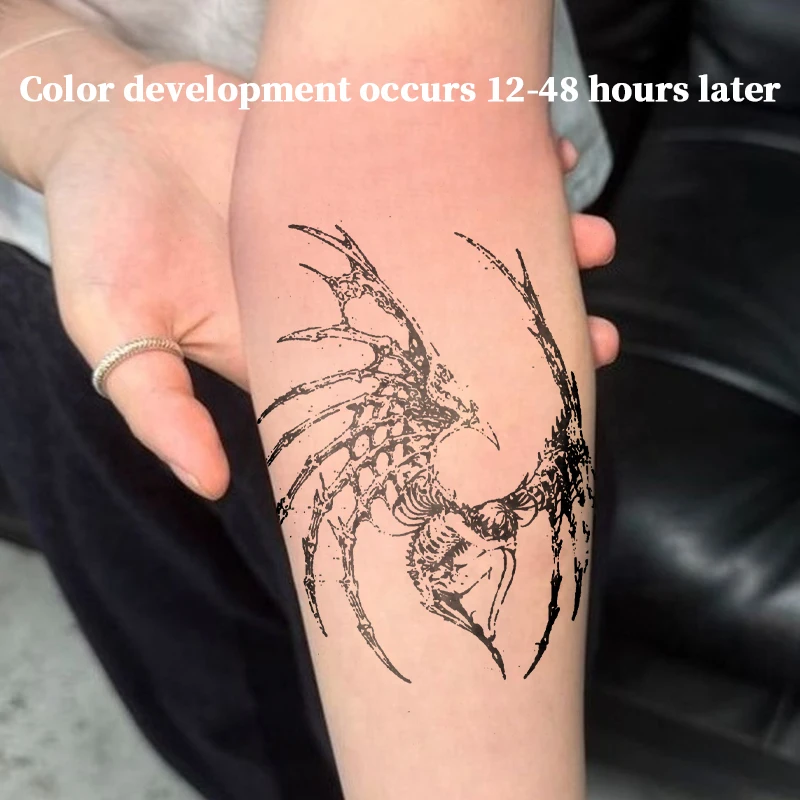 Skeleton Demon Wing Temporary Tattoo Juice Ink Lasting Waterproof Semi Permanent Tattoo Sticker For Men Arm Leg Art Fake Tattoos